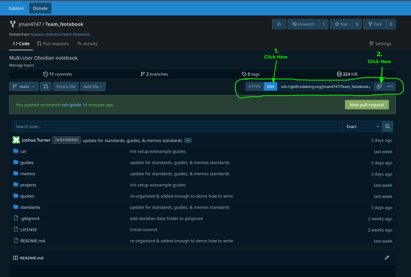 Click on the "ssh" button then click the "copy to clipboard" button