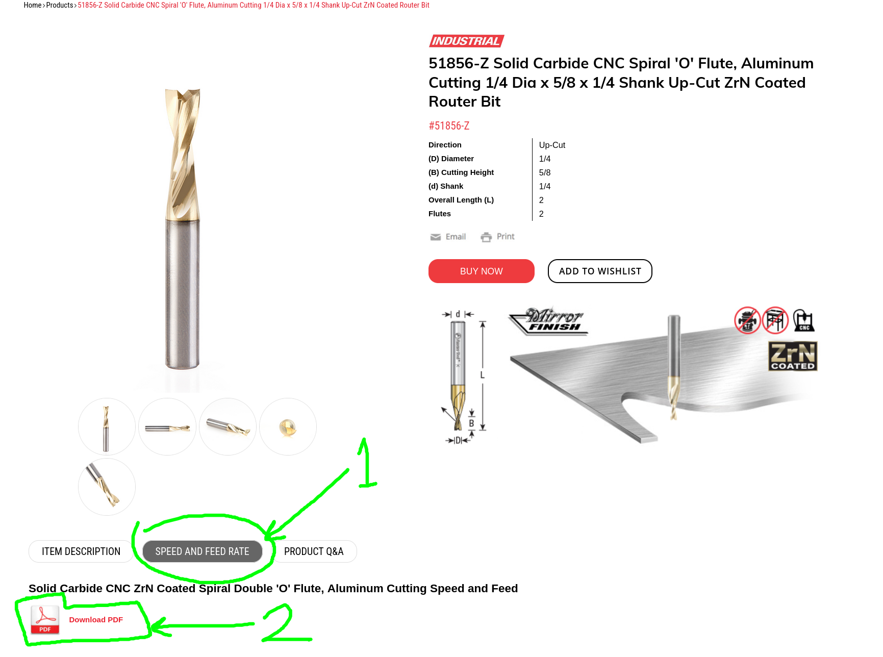 Click on Speeds & Feeds to reveal a link to the document for that cutter